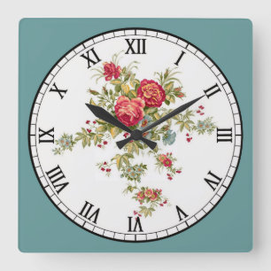 Horloge Carrée Flowers rouges