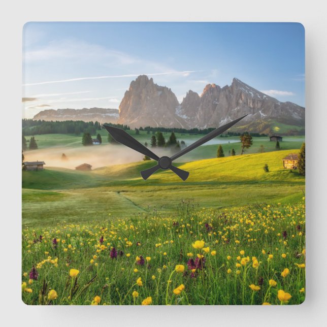 Horloge Carrée Flowers | Spring Alpe di Siusi Langkofel (Recto)