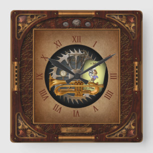 Horloge Carrée Flumpet Steampunk ~ Flügelhorn et Trumpet ~ 