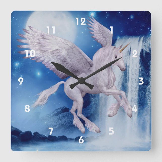 Horloge Carrée Flying Unicorn And Waterfall Fantasy Art (Recto)