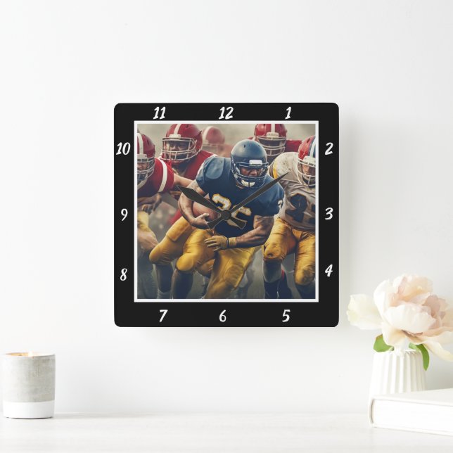 Horloge Carrée Football Action Photo  (Maison)
