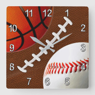 Horloge Carrée Football, basket-ball baseball Sports Wall Clock