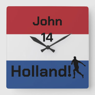 Horloge Carrée Football néerlandais, personnalisable