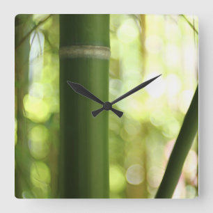 Horloge Carrée Forêt en bambou verte luxuriante