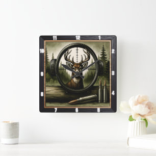 Horloge Carrée Forêt faunique de portée du chasseur