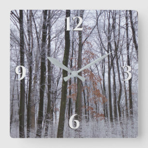 Horloge Carrée Forêt huppée neige paysage d'hiver Photographie