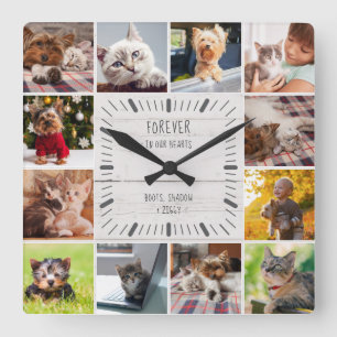 Horloge Carrée Forever in our Hearts Pet Farmhouse Photo Collage