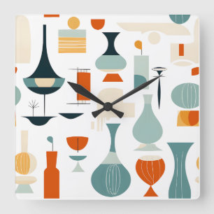 Horloge Carrée Forme de vase moderne du milieu du siècle blanc