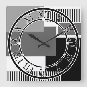 Horloge Carrée Formes géométriques noires et blanches