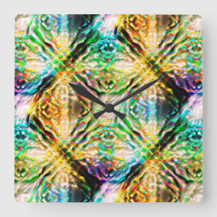 Horloge Carrée Fou brûlé texture colorée, carrés abstraits