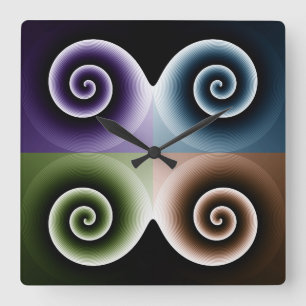 Horloge Carrée Four Color Spiral Art