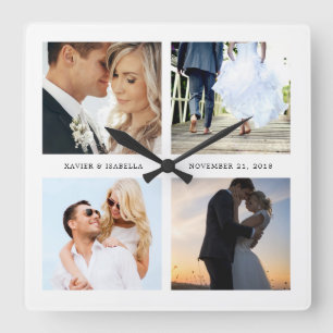 Horloge Carrée Four Photo Collage With Custom