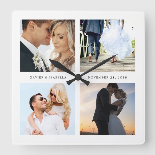Horloge Carrée Four Photo Collage With Custom (Recto)