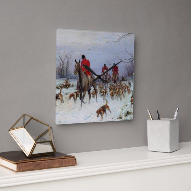 Horloge Carrée Fox Huntsmen et Hounds Retour à la maison (Bureau)