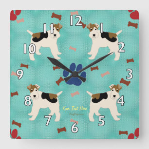 Horloge Carrée Fox Terrier de fil de bande dessinée
