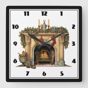 Horloge Carrée Foyer victorien cosy Noël