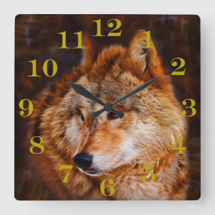 Horloge Carrée fractale du loup rouge