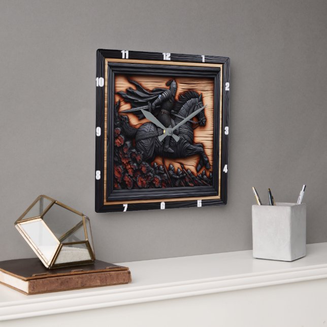 Horloge Carrée Fray médiéval : Burn Art Choice (Bureau)