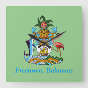 Horloge Carrée Freetown, Bahamas Marlin & Flamant rose (Eleuthera