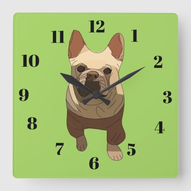 Horloge Carrée French Bulldog, Lime Green (Recto)