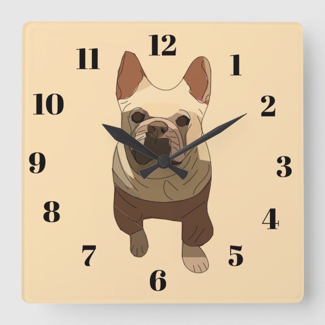 Horloge Carrée French Bulldog, Soft Peach (Recto)