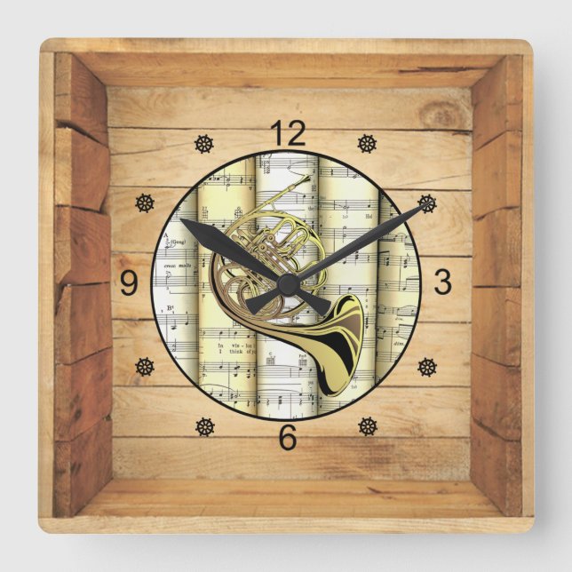 Horloge Carrée French Horn 3 Dimensions Folk Art Box (Recto)