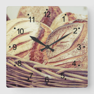 Horloge Carrée Fresh Bread Basket Kitchen