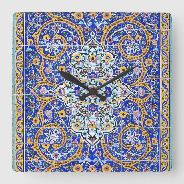 Horloge Carrée Fresque carrelée persane (Recto)