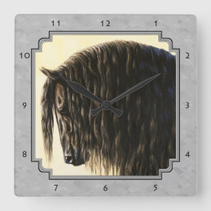 Horloge Carrée Friesian Draft Horse Silver Grey