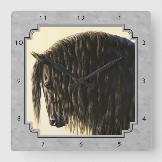 Horloge Carrée Friesian Draft Horse Silver Grey (Recto)