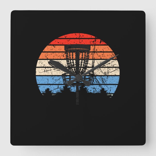 Horloge Carrée Frisbee Golf Disque Golf Rétro (Recto)