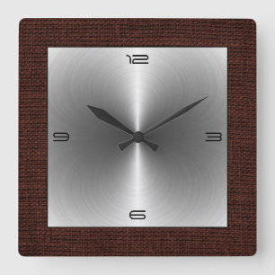 Horloge Carrée Frontière moderne argentée de toile de jute