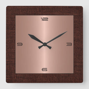 Horloge Carrée Frontière moderne de cuivre de toile de jute