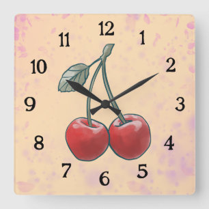Horloge Carrée Fruit rose cerise