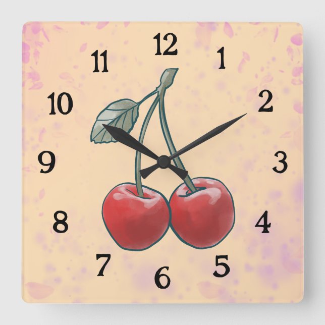 Horloge Carrée Fruit rose cerise (Recto)