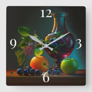 Horloge Carrée Fruits et Vase Still Life