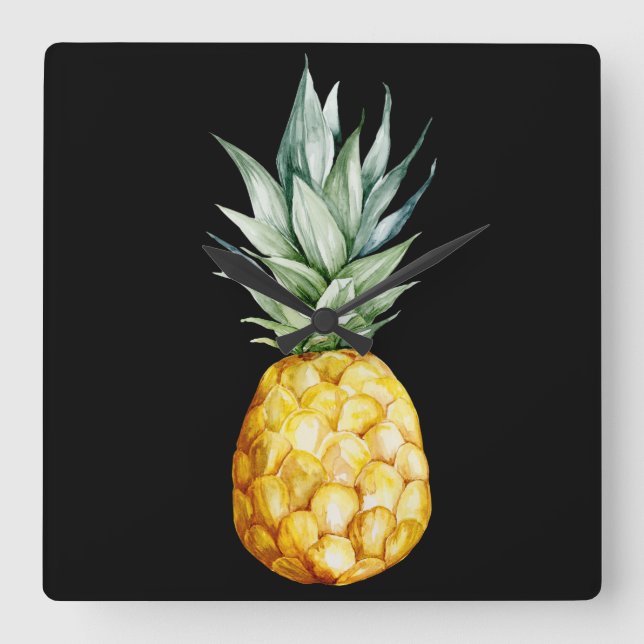 Horloge Carrée Fruits tropicaux de la pastèque Ananas Black Green (Recto)