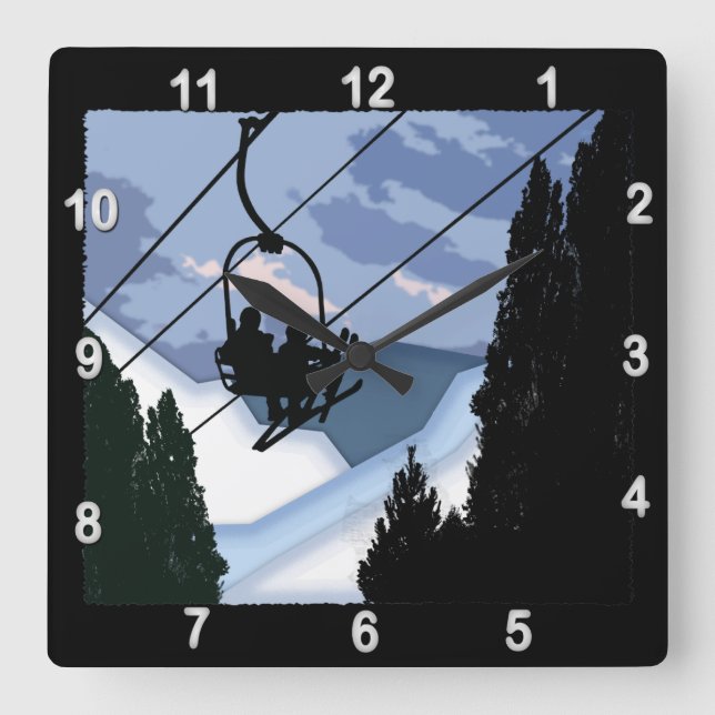 Horloge Carrée Full de Skiers (Recto)