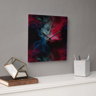 Horloge Carrée fumée rose et bleue abstraite