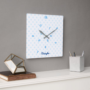 Horloge Carrée Fun Blue Stars Nom Personnalisé Garçons Enfants Dé