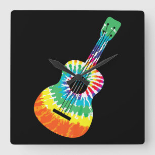 Horloge Carrée Fun Hippie Rainbow Tie Dye Acoustique Guitare Prem