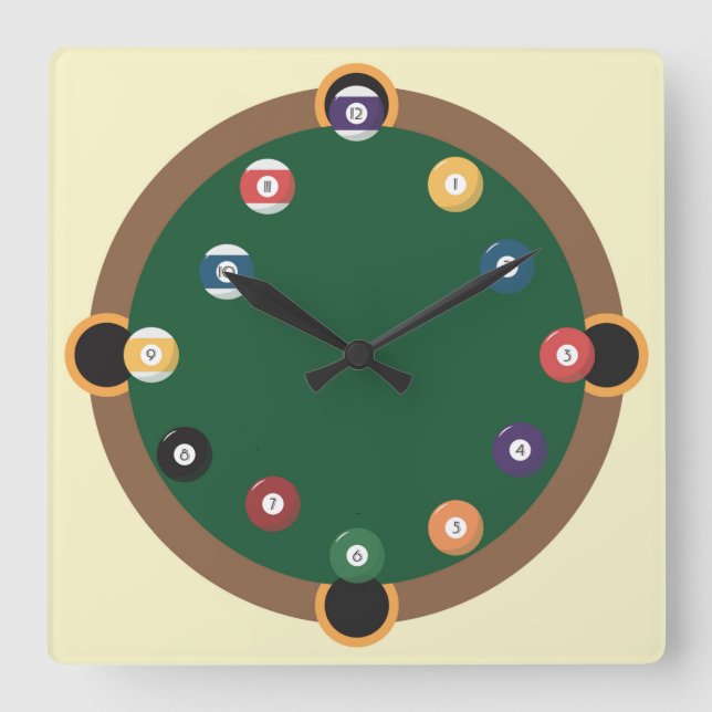 Horloge Carrée Fun pool table (Recto)