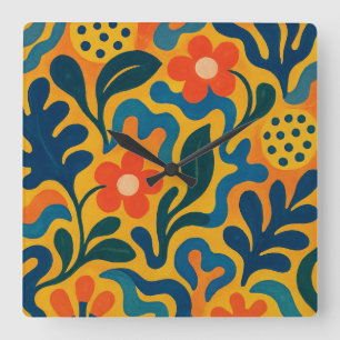 Horloge Carrée Fun Retro Garden Collage Motif Motif