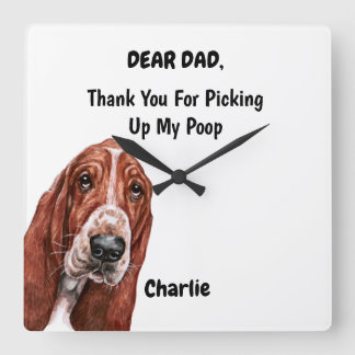 Horloge Carrée Funny Basset hound Papa Aquarelle Canine Art