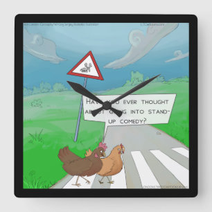 Horloge Carrée Funny Chickens Crossing Road Square Wall Clock