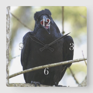 Horloge Carrée Funny Crowing Raven Wildlife-lovers