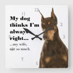 Horloge Carrée Funny Doberman v Wife Clock