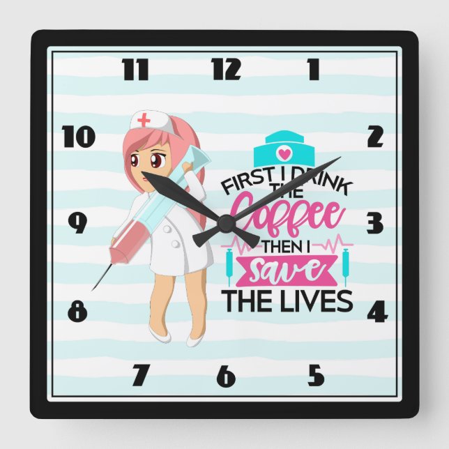 Horloge Carrée Funny Nurse Saying Typografy (Recto)
