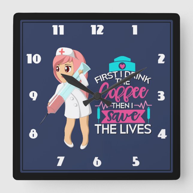 Horloge Carrée Funny Nurse Saying Typografy (Recto)