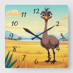 Horloge Carrée Funny Ostrich